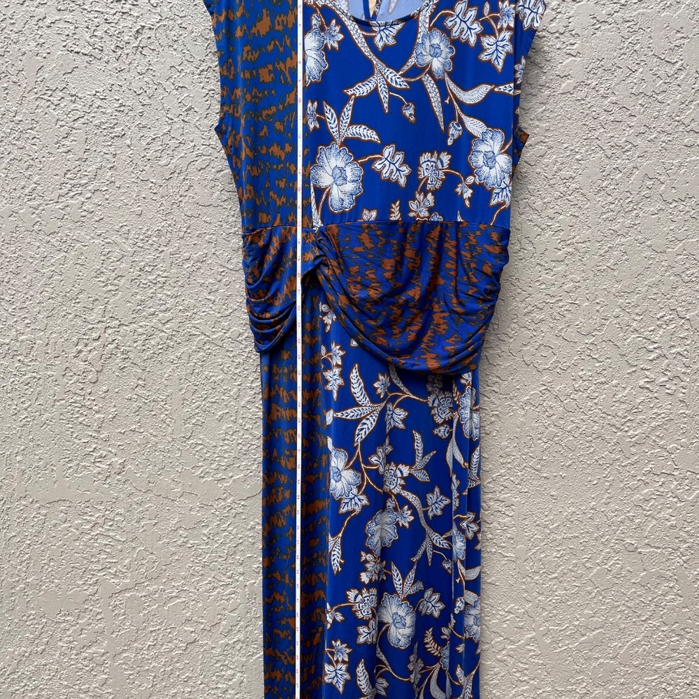 Ruched Waist Midi Dress 2XP Blue Mixed Print Stretch Petite Plus IMAN - Picture 6 of 10